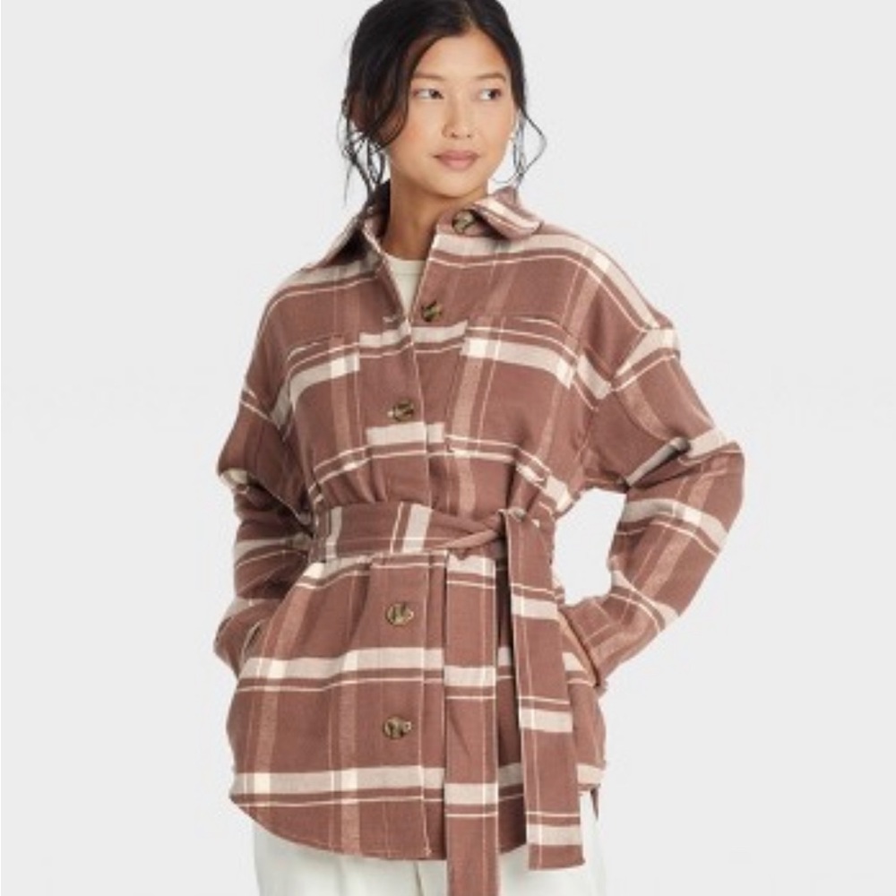Belted Shirt Jacket - A New Day™ Brown Plaid Shacket